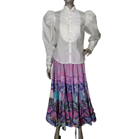 VTG 70s Anna Konya Cottagecore Floral Tiered Prairie Boho Lace Full Circle Skirt